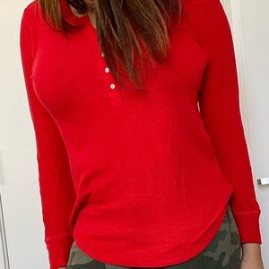 Red Semi-Button Up Lounge Shirt by Aerie